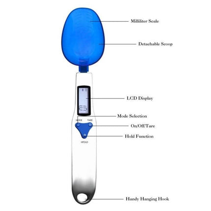 Kitchen Scale With Three Measuring Spoons For Precise Home Cooking handheld digital spoon scale with LCD, tare, lock reading and detachable 180/45/25 ml scoops
