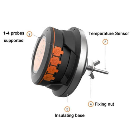 Kitchen Wireless Bluetooth Oven Thermometer For Grilling digital probe unit with LCD, 1-4 probe support, stainless steel temperature sensor and fixing nut