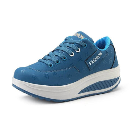 Korean Women's Wedge Casual Sneakers With Thick Sole blue synthetic leather wedge sneaker with 3–5 cm lift, EVA outsole, casual city wear
