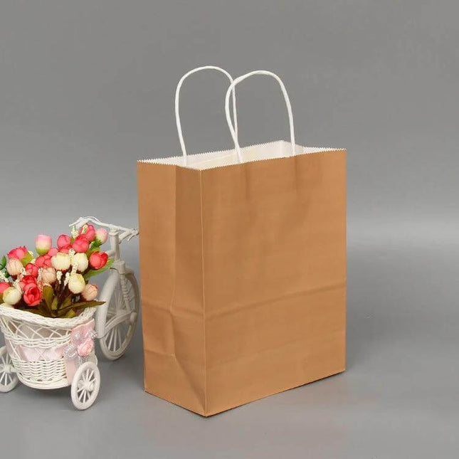Kraft Paper Gift Bags With Handles, Assorted Sizes - brown kraft paper bag with white handles for gifts, favors, and small business packaging