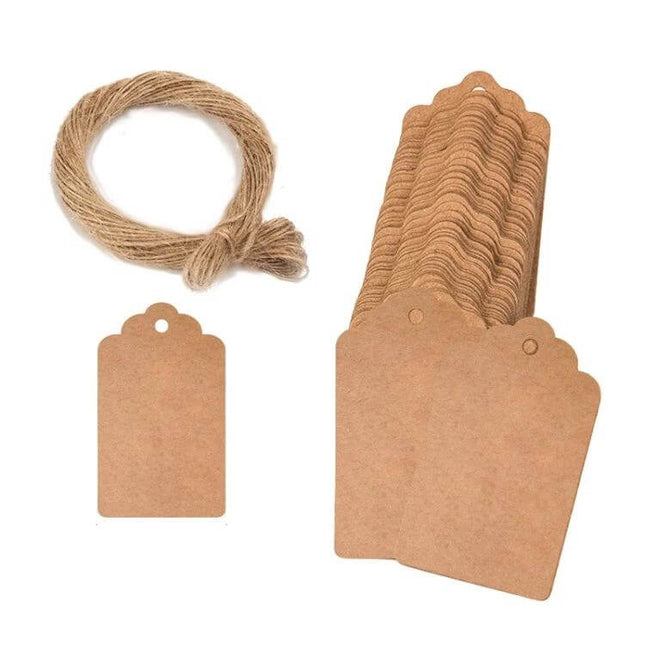 Kraft Paper Gift Tags 100-Pack With 20m Jute Rope For Gift Wrapping - scalloped kraft tags with natural jute twine bundle