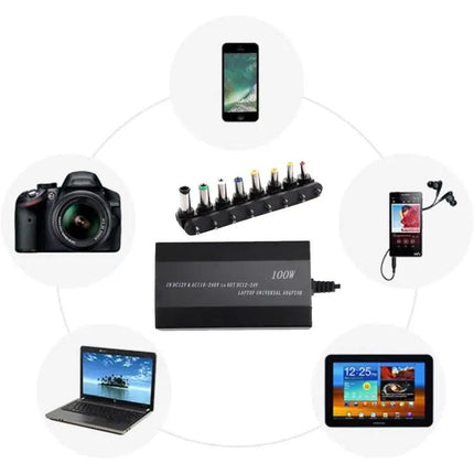 Universal 100W Laptop Charger with Car Adapter and Plugs