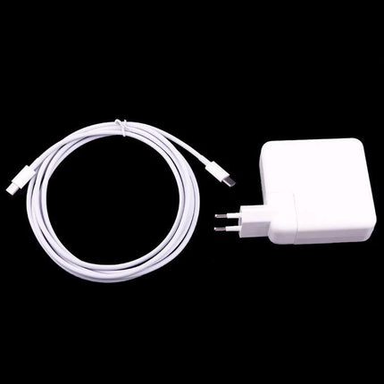 USB Type-C Charger for Daily Travel and Phone Use compact white charger and cable laid out on black background
