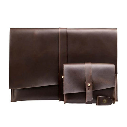 Genuine Leather Protective Sleeve for 15.4 Inch Laptops and Below in dark brown, slim scratch-resistant laptop sleeve
