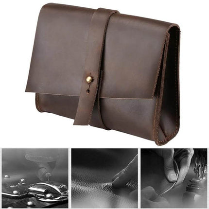 Genuine Leather Protective Sleeve for 15.4 Inch Laptops and Below - brown leather laptop sleeve with button strap, slim protective case for daily travel
