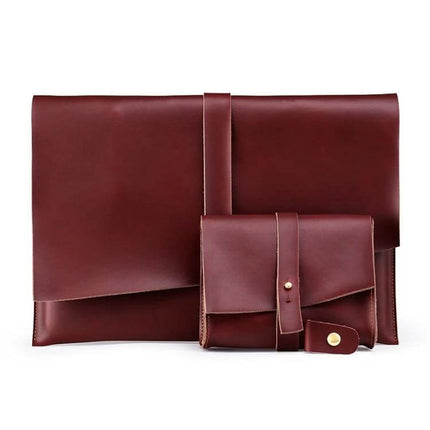 Genuine Leather Protective Sleeve for 15.4 Inch Laptops and Below in burgundy with matching leather accessory pouch