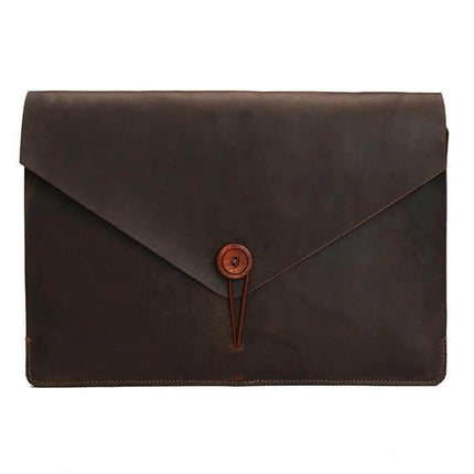 Genuine Leather Protective Sleeve for 13.3 Inch Laptops - dark brown envelope-style leather laptop sleeve with button closure