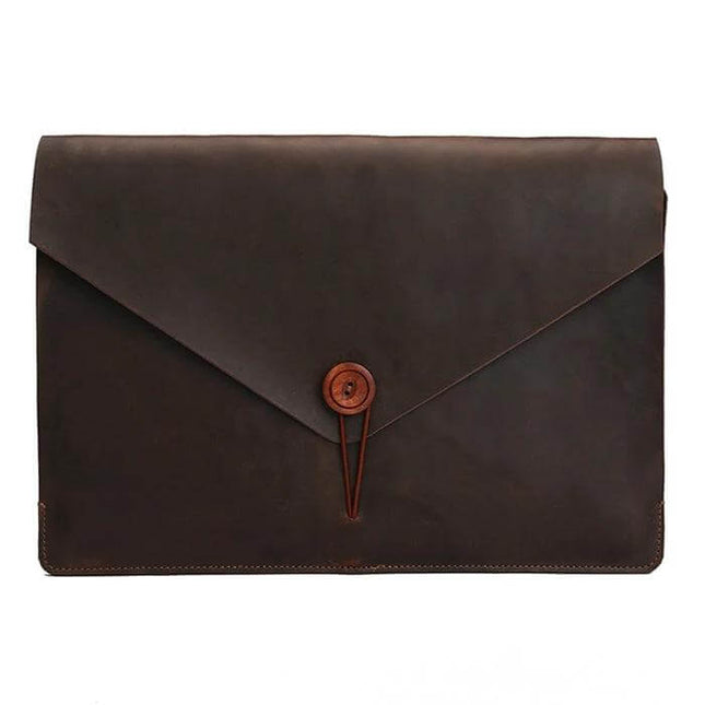 Genuine Leather Protective Sleeve for 13.3 Inch Laptops - dark brown envelope-style leather laptop sleeve with button closure