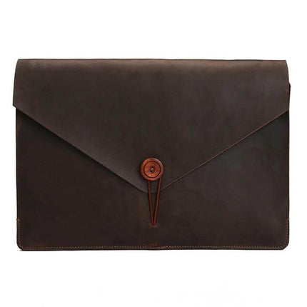 Genuine Leather Protective Sleeve for 13.3 Inch Laptops - dark brown envelope-style leather laptop sleeve with button closure
