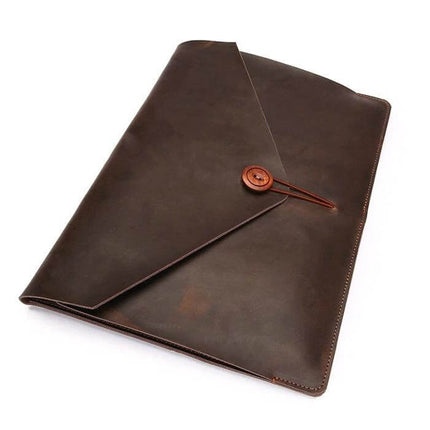 Genuine Leather Protective Sleeve for 13.3 Inch Laptops - brown leather button-closure sleeve protecting laptop