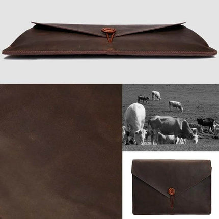 Genuine Leather Protective Sleeve for 13.3 Inch Laptops - brown slim leather laptop sleeve with button closure, durable exterior and soft interior protection
