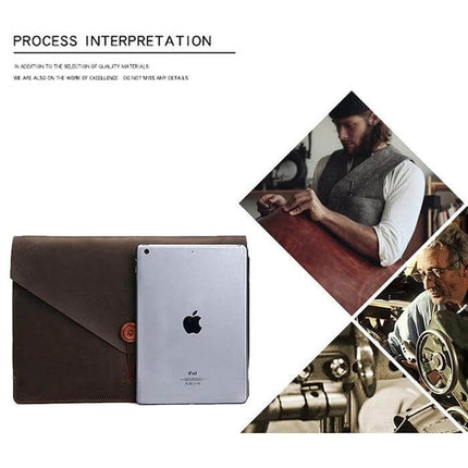 Genuine Leather Protective Sleeve for 13.3 Inch Laptops brown leather sleeve with tablet and craftsmen workshop