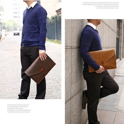 Genuine Leather Protective Sleeve for 13.3 Inch Laptops - brown leather envelope sleeve held by commuter