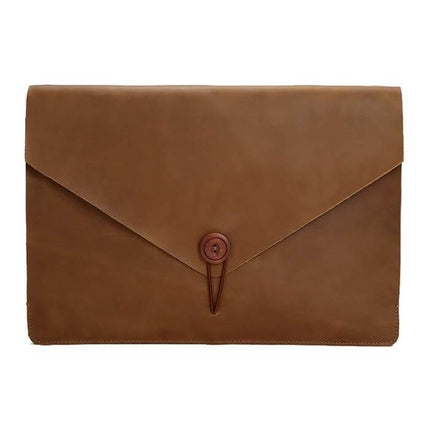 Genuine Leather Protective Sleeve for 13.3 Inch Laptops - brown envelope-style leather laptop sleeve with button closure