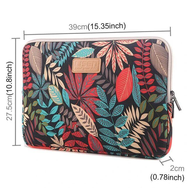 Colorful Leaves Laptop Sleeve for Up to 15.6-Inch Devices - protective floral neoprene sleeve with zipper for students and travelers