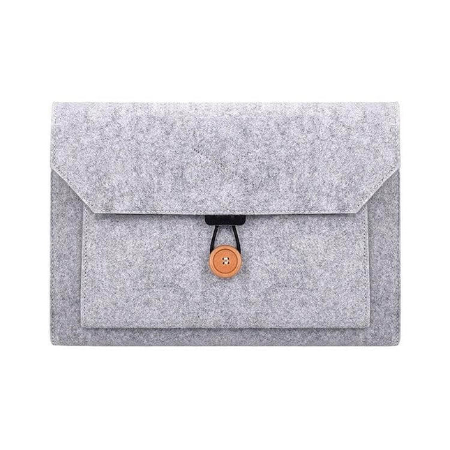 Felt Inner Bag for 12.5 Inch Laptops with Multiple Compartments in grey felt with front pocket and button closure