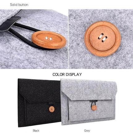 Felt Inner Bag for 12.5 Inch Laptops with Multiple Compartments gray felt sleeve with wooden button closure and front pocket