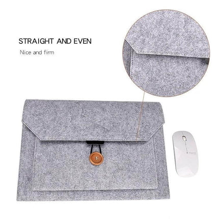Felt Inner Bag for 12.5 Inch Laptops with Multiple Compartments gray felt sleeve with front pocket and button closure