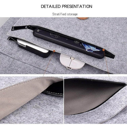 Felt Inner Bag for 12.5 Inch Laptops with Multiple Compartments showing laptop and accessories neatly stored in felt pockets