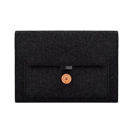 ND06 Multi-Purpose Felt Button Inner Bag for 13.3 Inch Laptops black felt sleeve with front pocket and wooden button closure