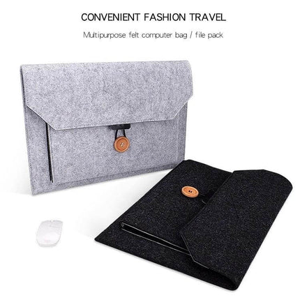 ND06 Multi-Purpose Felt Button Inner Bag for 13.3 Inch Laptops - gray and black felt laptop sleeve with button closure, compartments for mouse and accessories