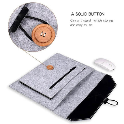 ND06 Multi-Purpose Felt Button Inner Bag for 13.3 Inch Laptops - gray felt sleeve with button closure and multiple compartments for laptop and accessories