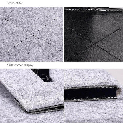 ND06 Multi-Purpose Felt Button Inner Bag for 13.3 Inch Laptops close-up showing cross-stitch detail and reinforced side corner display
