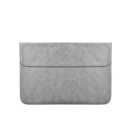 PU Leather Sleeve for 14.1 Inch Laptops with Magnetic Closure - slim grey waterproof shockproof case protecting laptop from scratches and dust