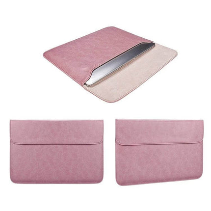 PU Leather Protective Sleeve for 14.1 Inch Laptops with Extra Pouch in pink, slim water-resistant laptop sleeve with extra front pouch