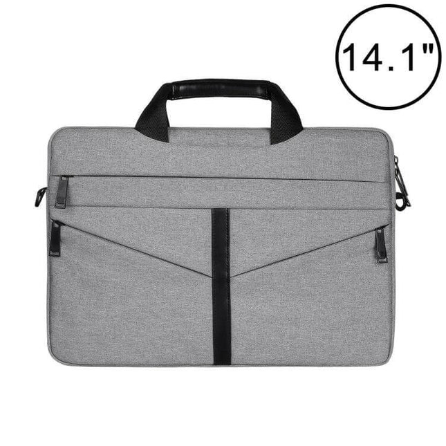 14.1 Inch Zipper Laptop Bag for Business with Shoulder Strap gray slim briefcase style with multiple front pockets and top handle