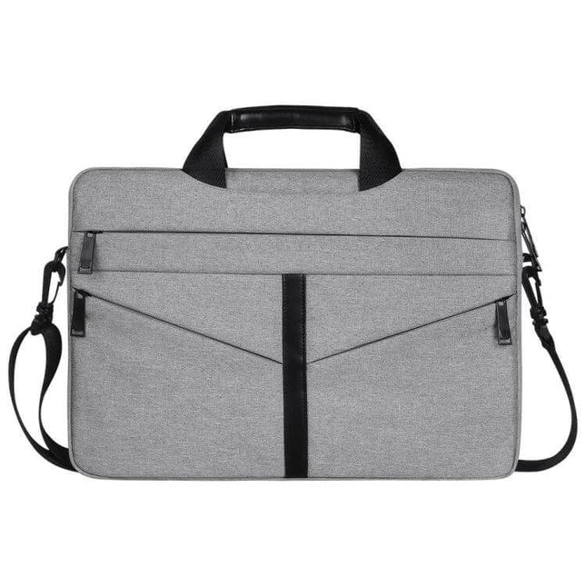 14.1 Inch Zipper Laptop Bag for Business with Shoulder Strap gray slim briefcase with multiple pockets and removable shoulder strap