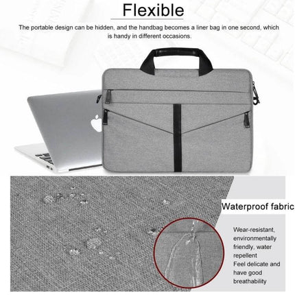 14.1 Inch Zipper Laptop Bag for Business with Shoulder Strap shown grey, water‑repellent fabric, multiple pockets and removable shoulder strap