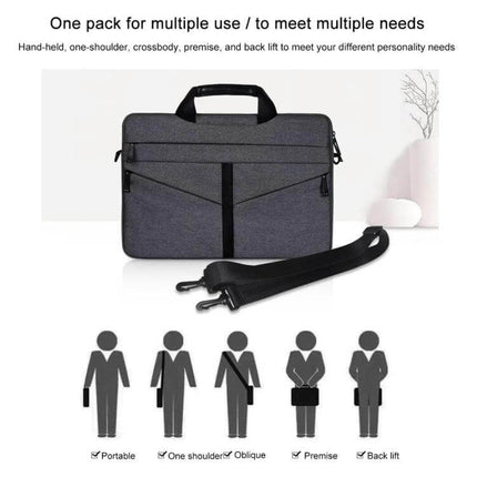 14.1 Inch Zipper Laptop Bag for Business with Shoulder Strap shown in gray, multiple pockets and detachable shoulder strap for commuting