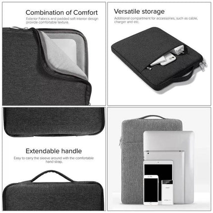 Soft Zipper Pouch for 11.6 Inch Laptops and Everyday Carry - dark gray flannelette sleeve with zipper, handle and accessory pocket