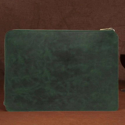 Genuine Leather Protective Sleeve for 11.6 Inch Laptops and Tablets - slim green leather zip sleeve protecting device from scratches and dust