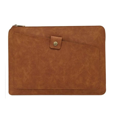 Genuine Leather Protective Sleeve for 11.6 Inch Laptops and Tablets - tan zippered leather sleeve with front pocket and snap closure