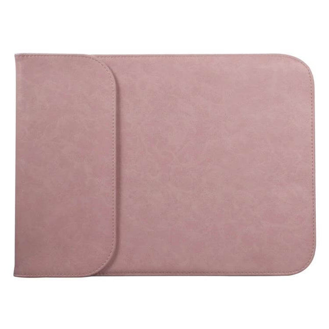 13.3 Inch Laptop Case with Versatile Mouse Pad Function in pink PU leather sleeve that doubles as smooth mouse pad for travel and remote work