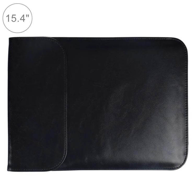 PU Leather Laptop Sleeve for 15.4 Inch Laptops and Mouse Pad Function - black protective sleeve that doubles as mouse pad