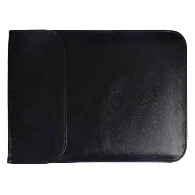 PU Leather Laptop Sleeve for 15.4 Inch Laptops and Mouse Pad Function - black PU leather protective sleeve doubling as mouse pad