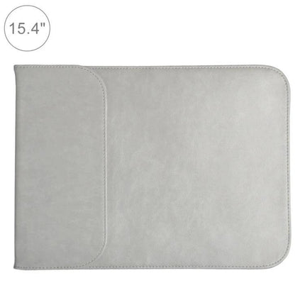 PU Leather Laptop Sleeve for 15.4 Inch Laptops and Mouse Pad Function in gray, durable PU leather protective sleeve that doubles as a mouse pad