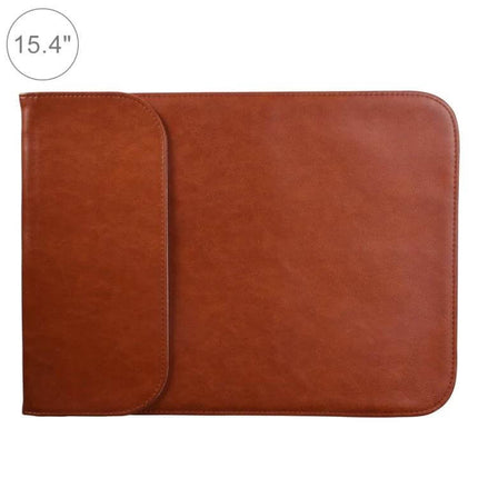 PU Leather Laptop Sleeve for 15.4 Inch Laptops and Mouse Pad Function - brown protective sleeve that doubles as mouse pad