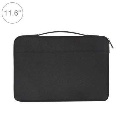 11.6 Inch Laptop Bag for Daily Carry and Essentials – black wear-resistant sleeve with top handle and front pocket for phone, magazines, power bank