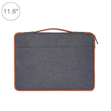 11.6 Inch Laptop Bag for Daily Carry and Essentials - gray wear-resistant fabric sleeve with front pocket and brown trim