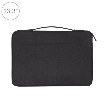 Spacious 13.3 Inch Laptop Bag for Everyday Essentials and Travel - black wear-resistant fabric sleeve with handle and front pocket