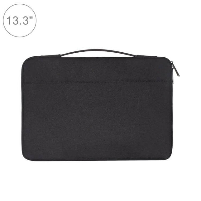 Spacious 13.3 Inch Laptop Bag for Everyday Essentials and Travel - black wear-resistant fabric sleeve with handle and front pocket