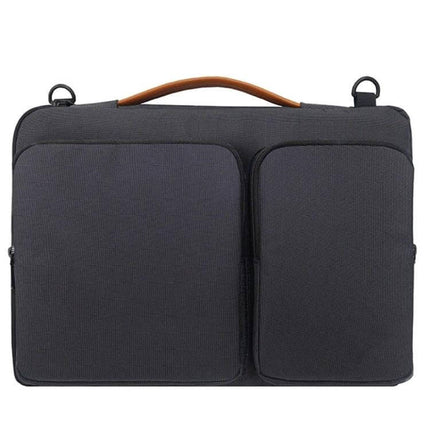 Waterproof Nylon Laptop Bag for 15.6-Inch Laptops with Trolley Strap - slim black nylon brief with front pockets and leather top handle