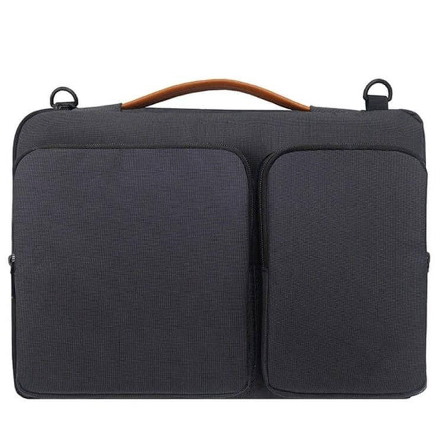Waterproof Nylon Laptop Bag for 15.6-Inch Laptops with Trolley Strap - slim black nylon brief with front pockets and leather top handle