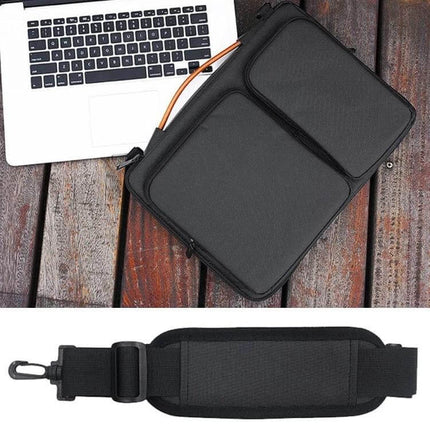Waterproof Nylon Laptop Bag for 15.6-Inch Laptops with Trolley Strap in black with front pockets, padded interior and detachable shoulder strap
