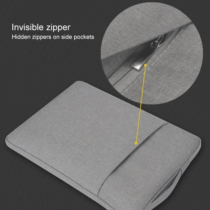 POFOKO Denim Business Laptop Bag for 12.5-13 Inch Laptops showing grey fabric sleeve with invisible zipper and retractable handle, protective compartments
