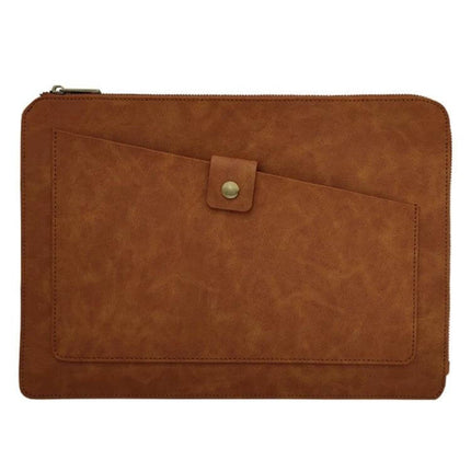 Genuine Leather Business Zipper Bag for 12-Inch Laptops and Tablets brown leather sleeve with front pocket and zipper